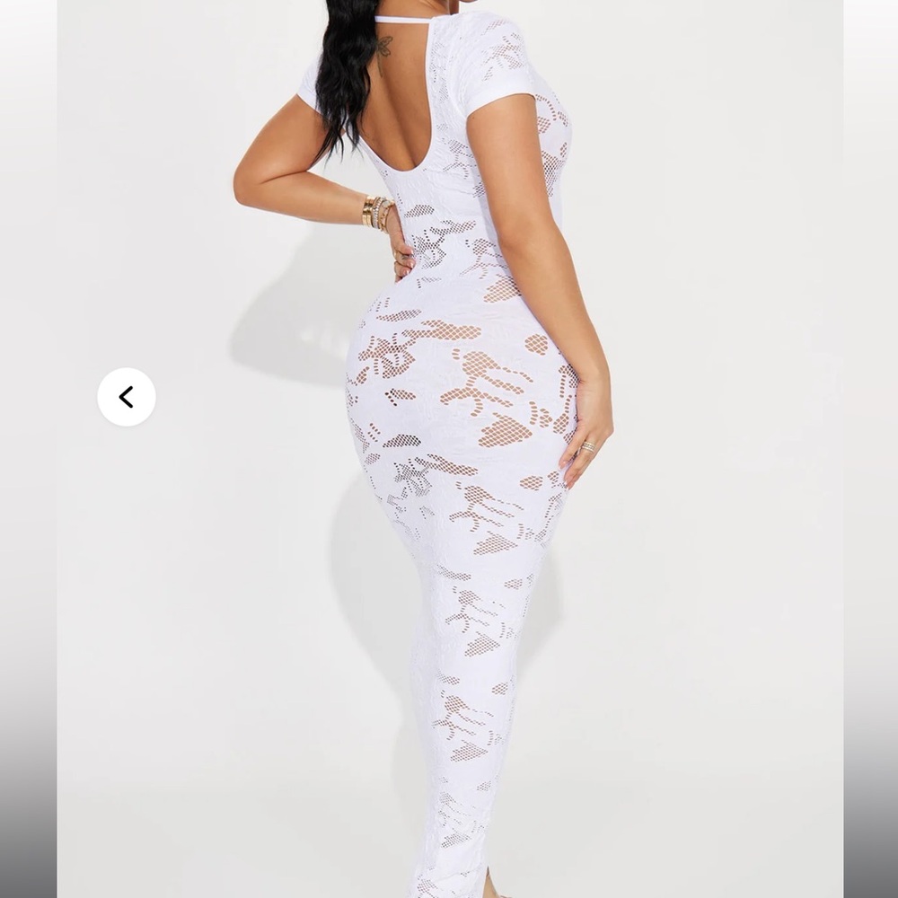 Fashion Nova White Lace Bodycon Maxi Dress Size S/M - Picture 4 of 12